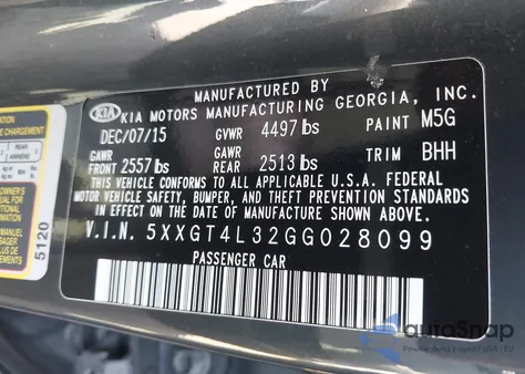 2016 Kia Optima Lx z USA, uszkodzony, nr VIN 5XXGT4L32GG028099